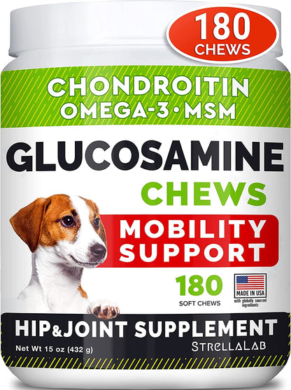 Glucosamine Treats for Dogs - Joint Supplement W/Omega-3 Fish Oil - Chondroitin, MSM - Advanced Mobility Chews - Joint Pain Relief - Hip & Joint Care - Chicken Flavor - Made in USA