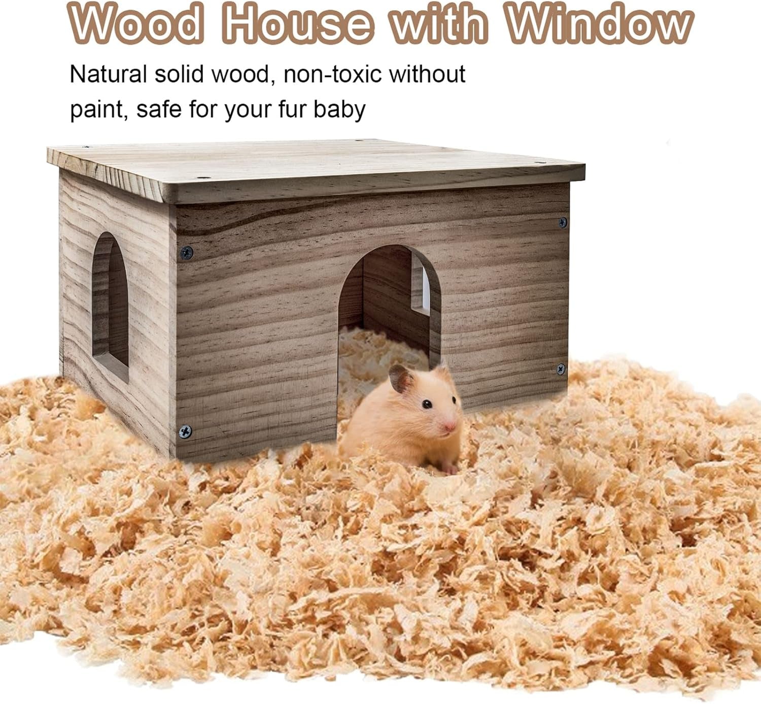 Guinea Pigs Wood House with Window, Small Animals Hut Hideout, Natural Habitat Cage for Guinea Pigs, Hamsters, Chinchillas (Hut Hideout #02)