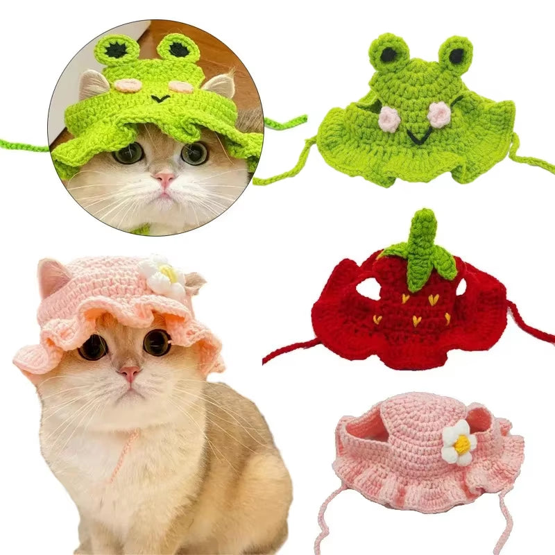 Cross-Border Selling Cat and Dog Hats Hand-Knitted Hats Travel Pet Cute Mini Hats